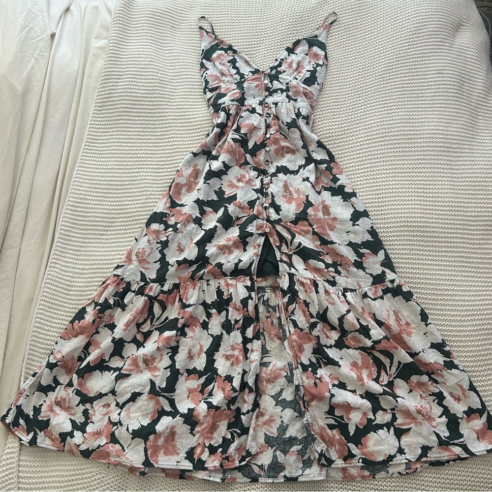 Abercrombie & Fitch Floral Linen Blend Button-Front Maxi Dress